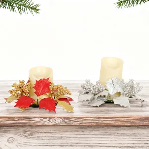 Christmas Simulation Berry Maple Leaf Candle Ring Wreath Artificial Plant Table Centerpiece Desktop Party Decor