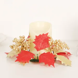 Christmas artificial berry maple leaf candle ring for festive table home decoration