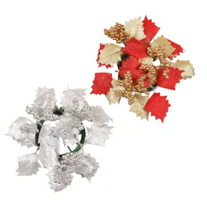 Christmas artificial berry maple leaf candle ring set for festive table centerpieces.