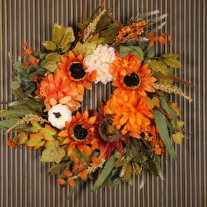 Herfst kunstmatige zonnebloem krans met pompoenen voor Thanksgiving deur huisdecoratie