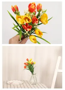 Artificial tulip bouquet faux flowers home table decor vibrant floral arrangement fake plant