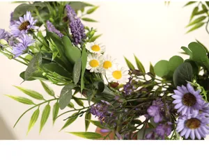 Artificial lavender and daisy floral wreath for front door home decor and wall hanging.