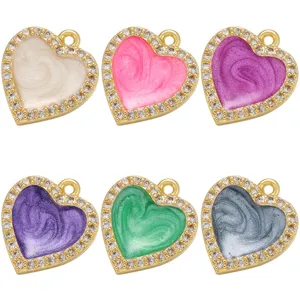 Exquisite Copper Heart Pendant Micro Inlaid Zirconia Colorful Oil Dropping DIY Jewelry Accessory For Women