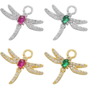 Brass Dragonfly Pendant Accessory DIY Jewelry Making Gold Rhodium Plated Zirconia Stone Charm Findings