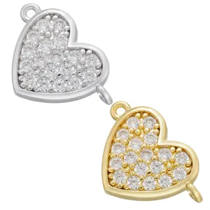 Heart Shaped Micro Inlaid Zircon Double Hanging Connector Peach Heart Jewelry DIY Charm