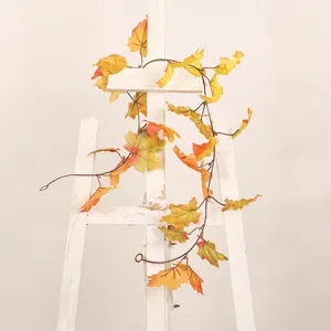Guirnalda De Hojas De Arce Artificiales De Otoño De Seda Falsa Decoración Para Acción De Gracias Halloween Puerta De Casa
