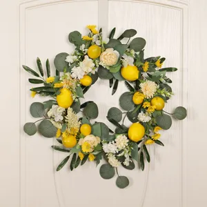 Couronne artificielle de citron et d'eucalyptus pour porte d'entrée décoration murale