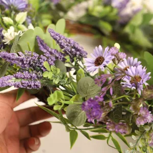 Artificial lavender daisy flower wreath for front door home decor, realistic vine.