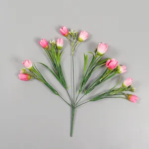 Artificial tulip flower bundle for home table decor, pink spring plant simulation.