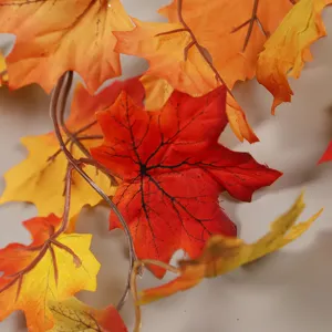 Guirlanda de hojas de arce artificiales 100cm decoración de otoño para casa fiesta top.