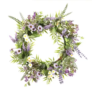 Spring wild chrysanthemum lavender wreath for home front door decorative artificial flower