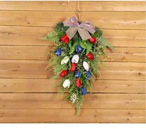 Ghirlanda artificiale tulipani patriottici 4 luglio decorazione murale porta.