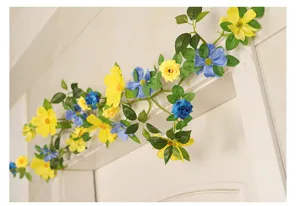 Artificial cosmos flower vine garland for home door hanging and wedding party decoration details.