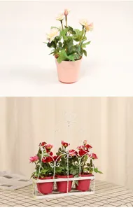 Beautiful artificial rose potted plants with white iron wall hanging flower basket for home decor.