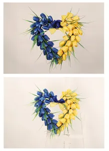Artificial tulip wreath heart shaped blue yellow floral spring summer front door home decor