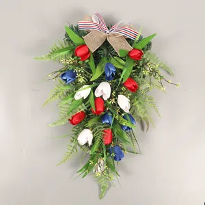 Giorno dell'Indipendenza Americana Tulipano Artificiale Albero Rovesciato Appendiporta Rosso Bianco e Blu Decorazione da Appendere