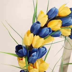Artificial yellow blue tulip wreath for front door home spring summer floral decor main