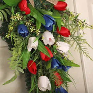 Decorazione murale per porta d'ingresso a goccia di tulipano artificiale del Giorno dell'Indipendenza.