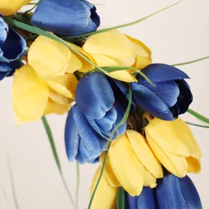 Artificial Tulip Wreath Yellow Blue Spring Summer Front Door Home Decorative Flower Wreath Decor