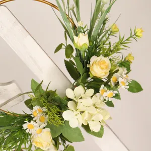 Couronne de fleurs artificielle murale avec roses et hortensias pour décoration de maison