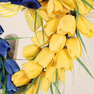 Artificial tulip wreath spring summer front door hanging decoration home living room floral decor