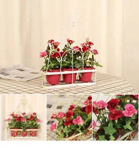 Detailed view of the American pastoral wall-mounted iron flower basket with artificial roses.