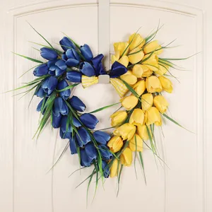 Artificial tulip heart wreath spring summer front door hanging home festival decor