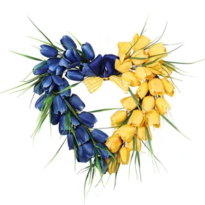 Artificial tulip heart wreath for front door hanging floral garland home decor 1pc