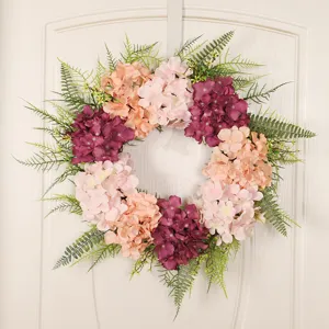 Artificial Hydrangea Garland Silk Flower Summer Wall Door Hanging Wreath With Greenery Leaves For Home Decor Festival Party
