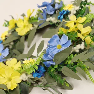 Ghirlanda floreale artificiale primavera estate decorazione porta con fiori blu gialli