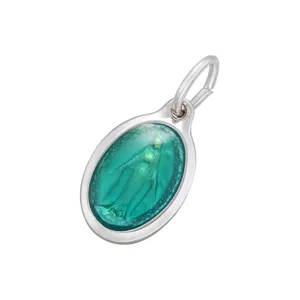 Pendentif religieux ovale en émail vert translucide plaqué or cuivre accessoire bijoux DIY