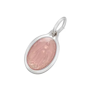 Pendentif émail plaqué or ovale portrait religieux rose translucide accessoire bijoux DIY pièce