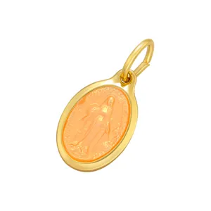 Pendentif Religieux Ovale en Émail Plaqué Or Vierge Marie Accessoire de Bijoux DIY