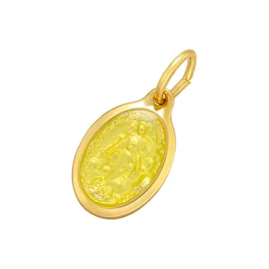 Pendentif Ovale en Cuivre Plaqué Or avec Émail Jaune Semi-Transparent Bijou Religieux DIY