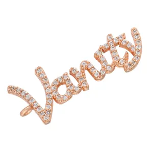 Pendentif lettre Vanity en zircone pavé or rose pour fabrication de bijoux DIY et colliers.