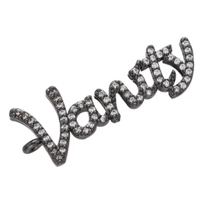 Micro pavé métal noir vanity mot pendentif diy bijoux accessoire collier boucle d'oreille