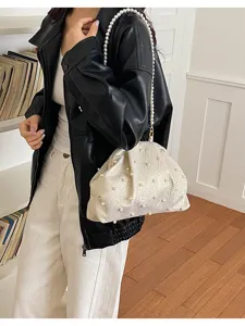 Sac bandoulière coquillage perles pour femmes, élégant sac de soirée rétro avec chaîne perlé.
