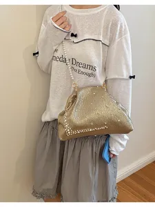 Sac bandoulière élégant doré nacré avec perles pochette coquillage tendance pour femmes chic