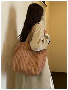 Lässige braune Karomuster Tasche für Damen, große Kapazität Segeltuch Umhängetasche für Alltag.