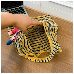 Knitted striped shoulder bag casual commuting tote with cute fish charms stylish daily purse