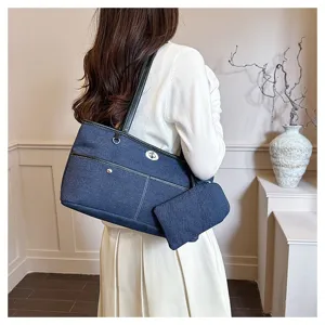Casual τσάντα shopper από denim για γυναίκες, μεγάλη vintage τσάντα ώμου με μικρή θήκη.