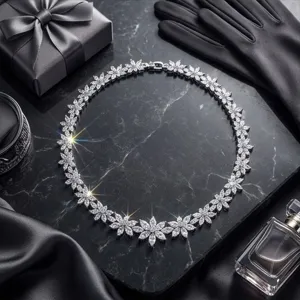 Luxury full diamond zircon flower necklace for bridal wedding party evening dress accessories