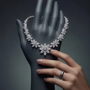 Luxury zirconia floral cluster necklace bridal wedding party statement jewelry accessory.