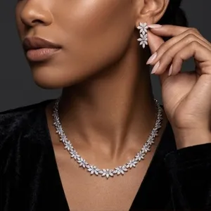 Luxury full diamond zircon necklace earrings set for bridal wedding party evening dress.