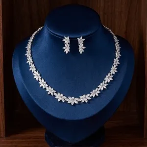 Luxury full zircon crystal necklace earrings set bridal wedding banquet jewelry accessories