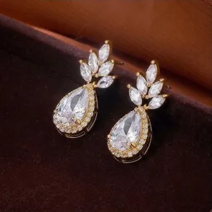 Orecchini a goccia in zircone oro di lusso, gioielli moda strass eleganti