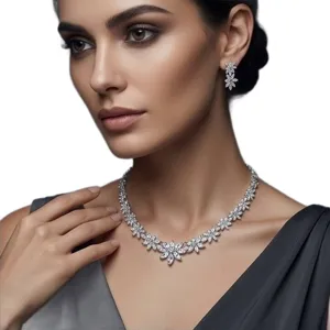 Luxury zircon floral necklace earrings set for women wedding party jewelry accessories