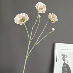 Ramo di papavero floccato artificiale, fiori finti decorativi eleganti per la casa e eventi.