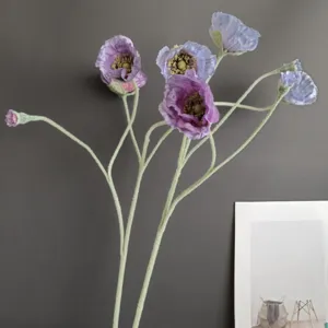 Fiore Finto in Seta a Ramo Singolo di Papavero Artificiale Floccato Minimalista Nordico per Decorazione Stanza Matrimonio Casa