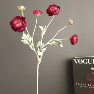 Artificial 6-head ranunculus flower for home decor wedding photography props display.